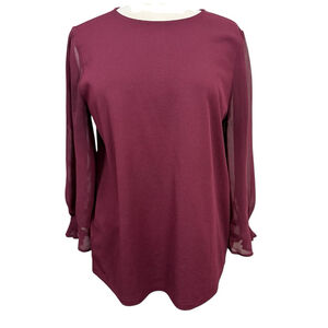 Ann Taylor Blouse Size L Burgundy Long Sleeve